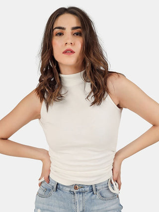 High Neck Sleeveless Tie-Ups Ruched Regula