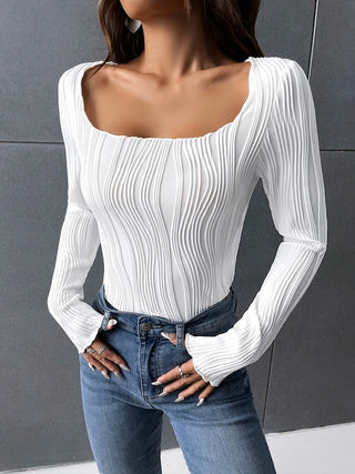 White Vertical Stripes Round Neck Fitted Top