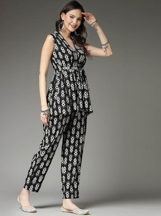 Stylum Printed V Neck Top With Printed Straight Trouser
