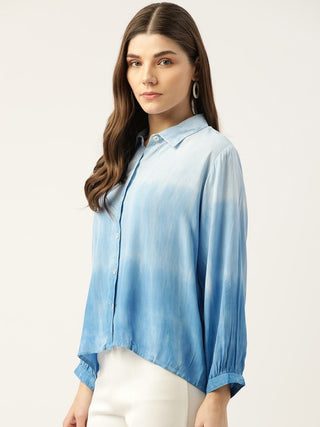 Maaesa Blue Tie And Dye Shirt Style Top