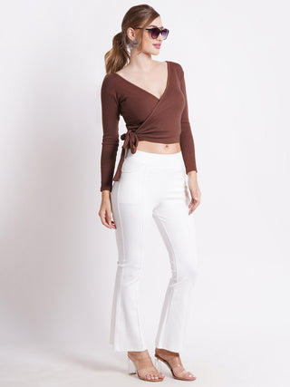 Long Sleeves Cotton Wrap Crop Top