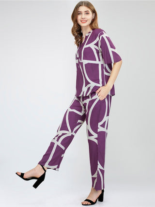 ZEYO Abstract Printed Top With Trousers - Co Ords for Women