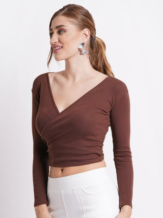 Long Sleeves Cotton Wrap Crop Top